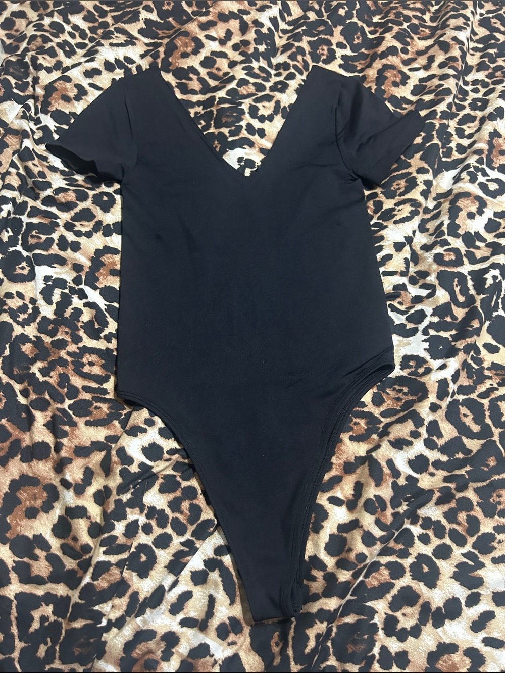 Black V-Neck Short Sleeve Bodysuit - Women